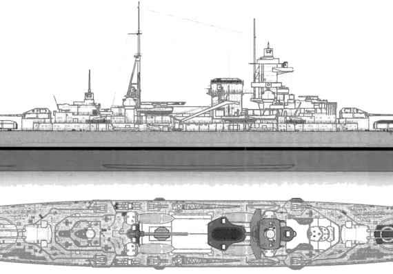 Крейсер DKM Admiral Hipper 1939 [Heavy Cruiser] - чертежи, габариты, рисунки